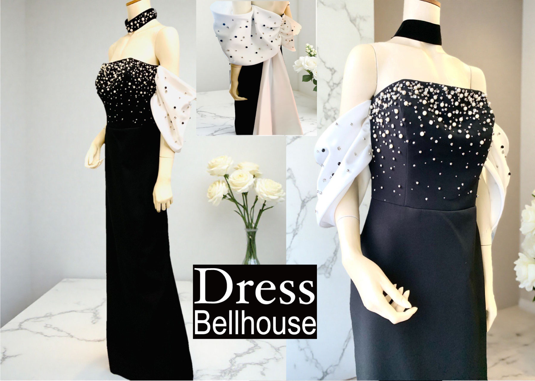 白黒パール刺繍付き